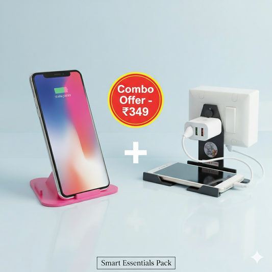 Smart Essentials Combo – Pyramid Mobile Stand + Mobile Charging Stand